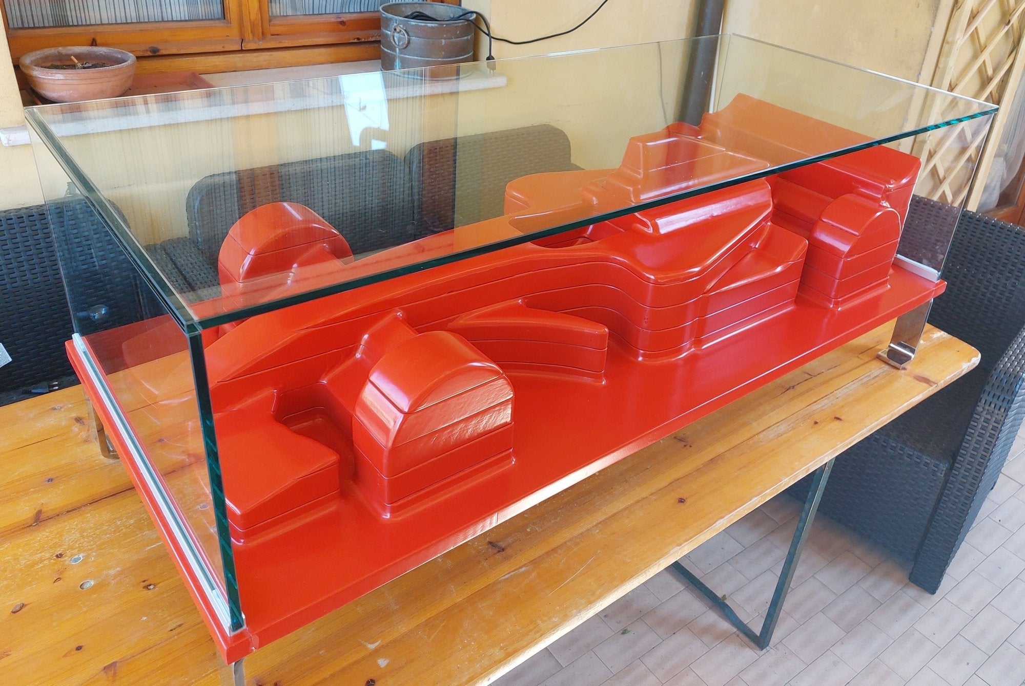 Large Ferrari F1 model coffee table with glass display
