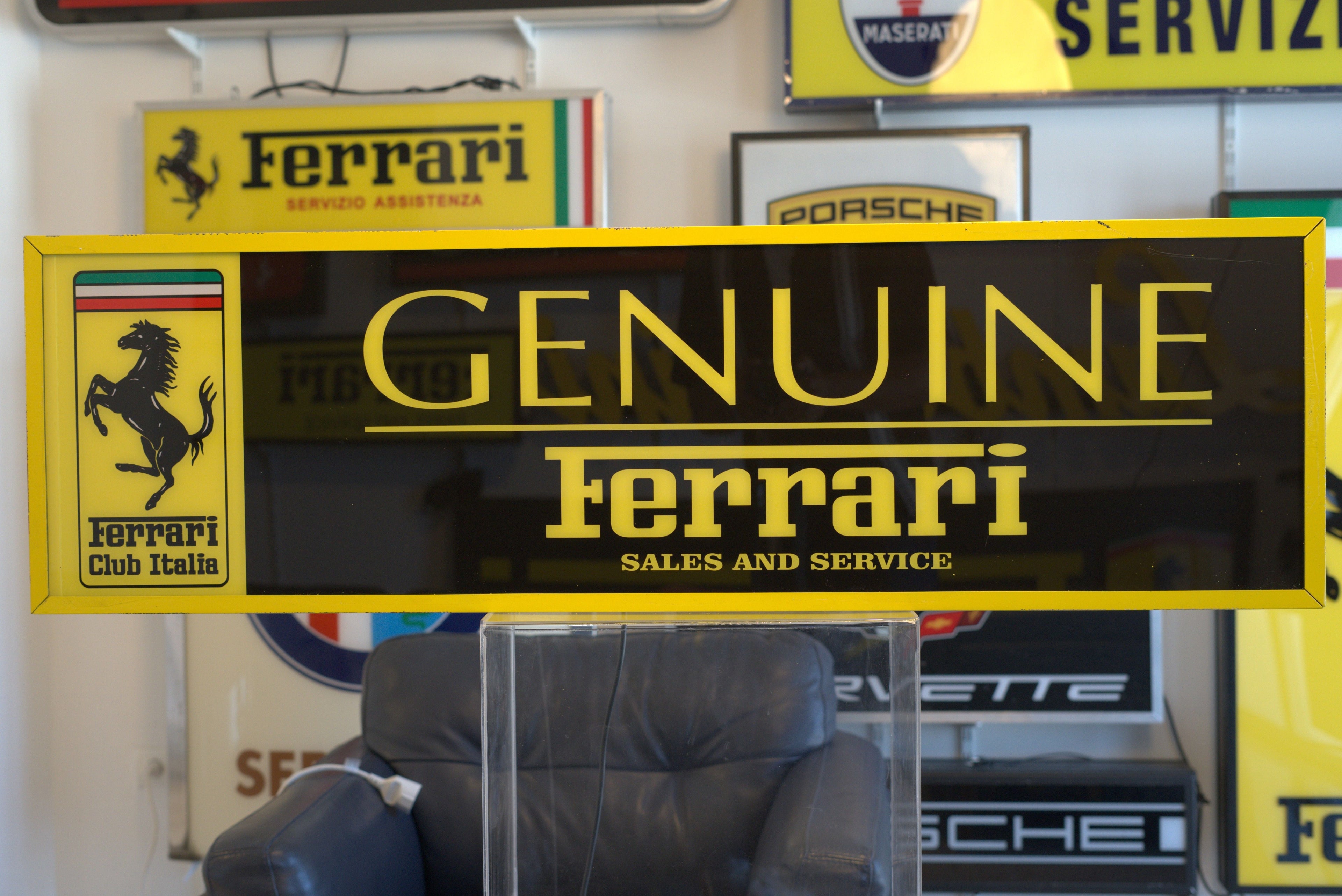 1990s Ferrari Genuine Sales & Services illuminated sign