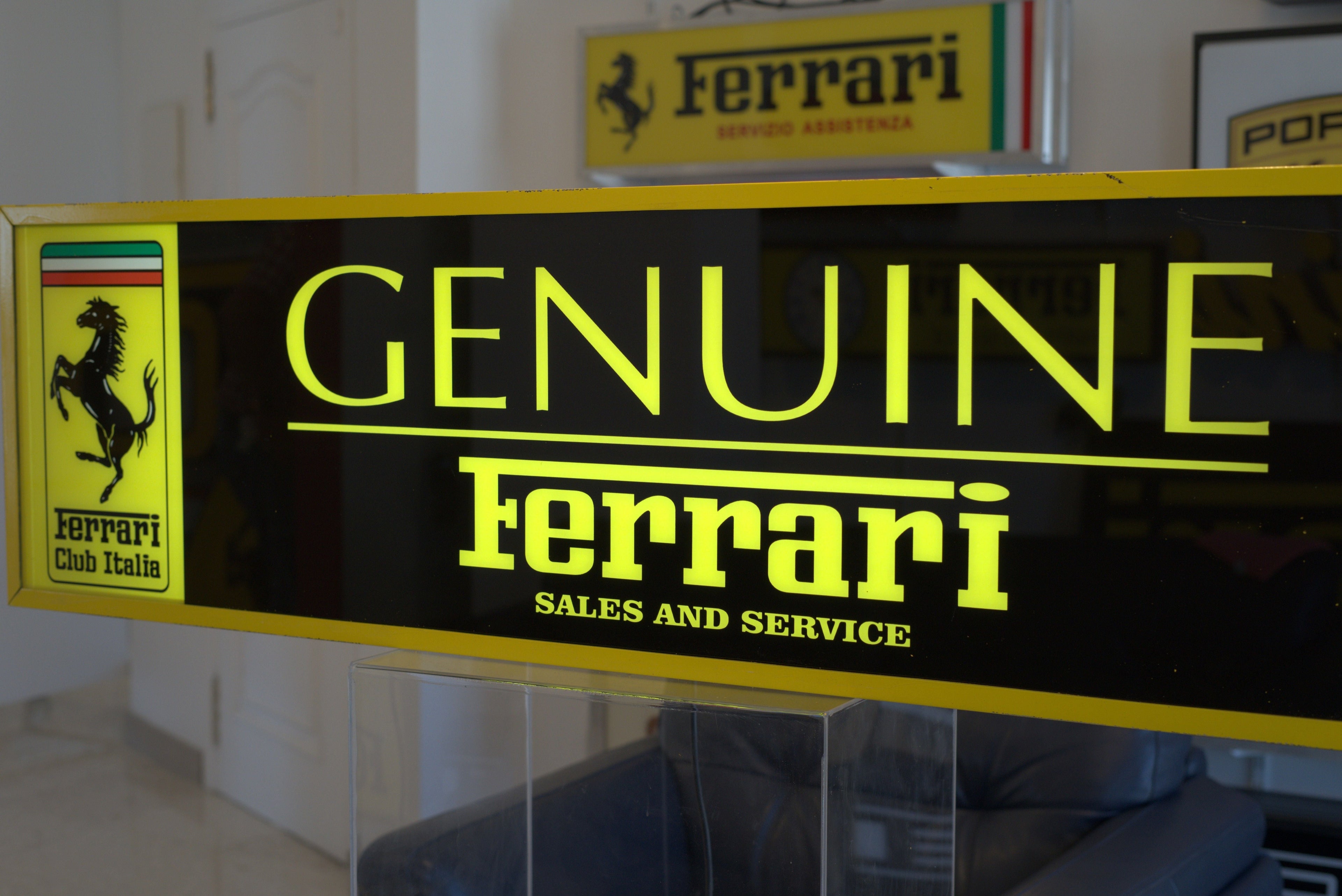 1990s Ferrari Genuine Sales & Services illuminated sign