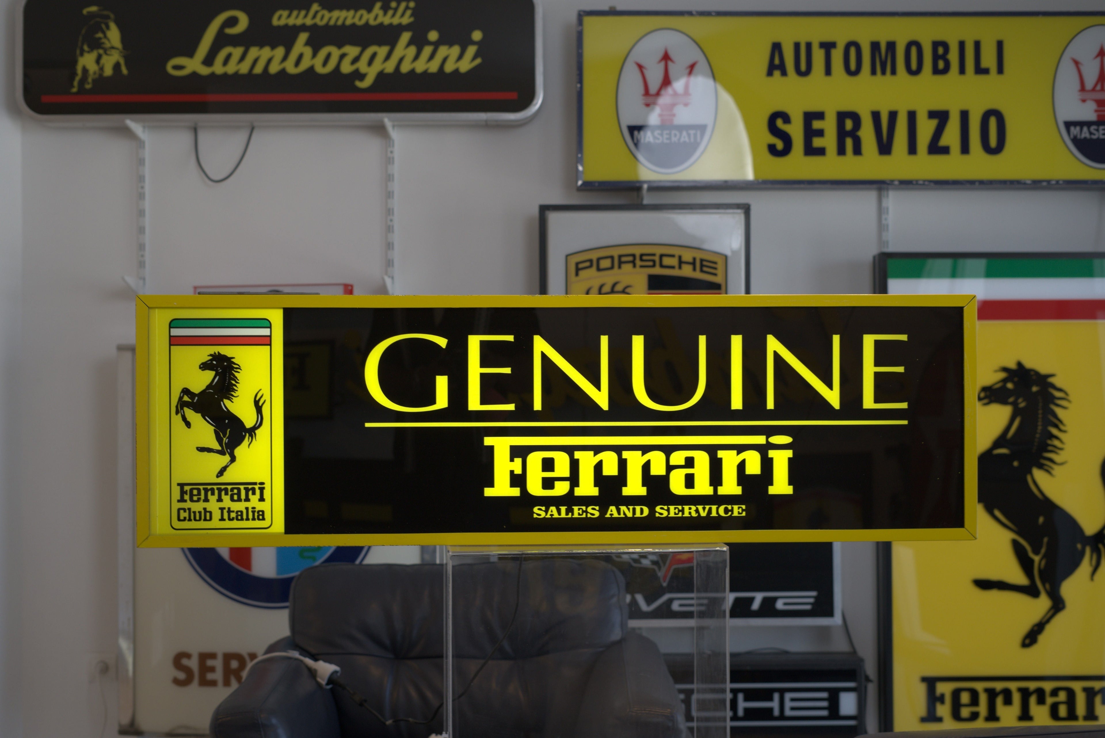 1990s Ferrari Genuine Sales & Services illuminated sign