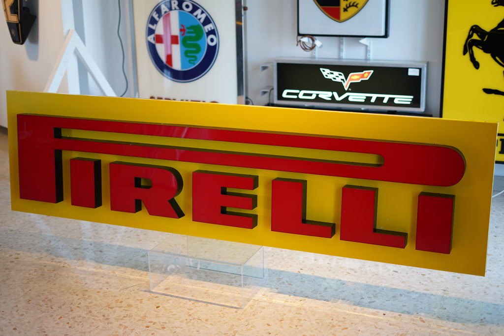 1990s Pirelli Dealer illuminated Sign – Classic Yellow & Red Heritage Display