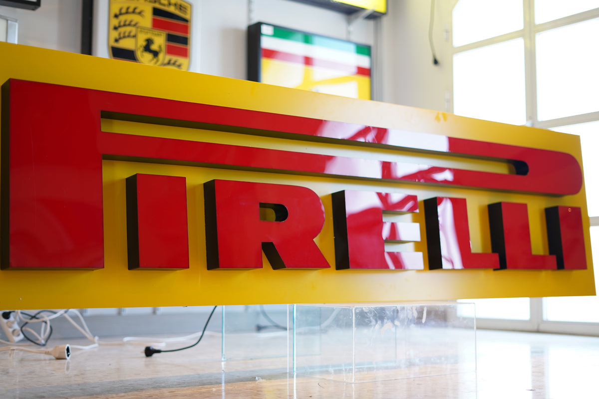 1990s Pirelli Dealer illuminated Sign – Classic Yellow & Red Heritage Display