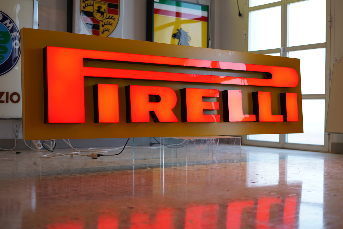1990s Pirelli Dealer illuminated Sign – Classic Yellow & Red Heritage Display