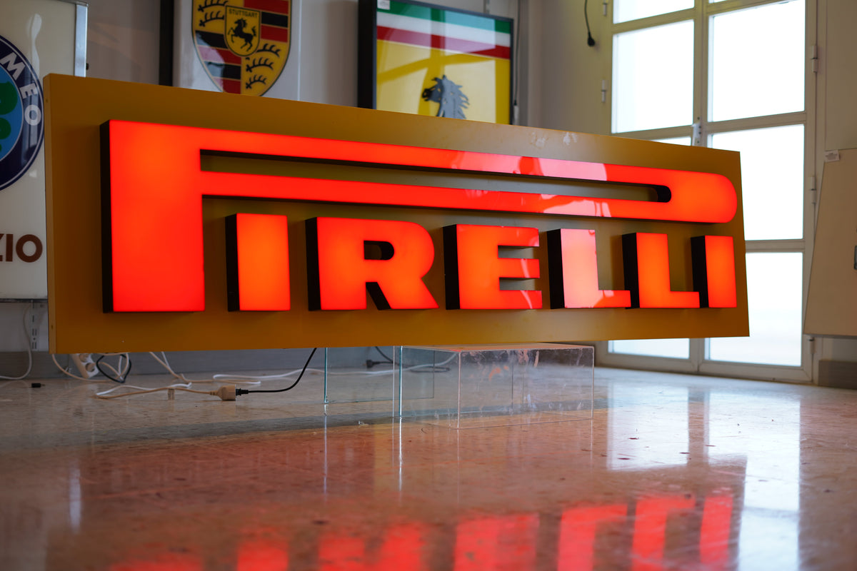 1990s Pirelli Dealer illuminated Sign – Classic Yellow & Red Heritage Display