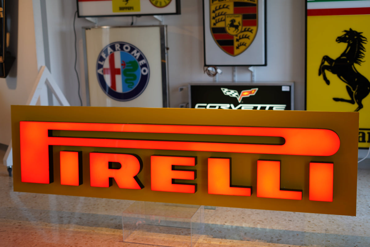 1990s Pirelli Dealer illuminated Sign – Classic Yellow & Red Heritage Display