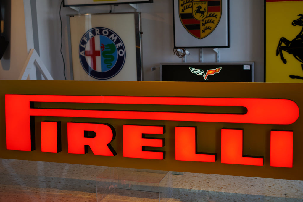 1990s Pirelli Dealer illuminated Sign – Classic Yellow & Red Heritage Display