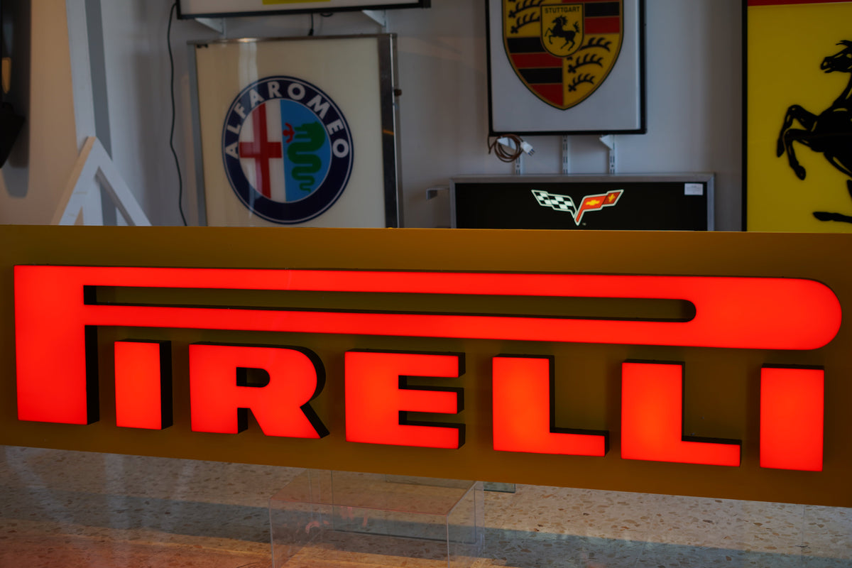 1990s Pirelli Dealer illuminated Sign – Classic Yellow & Red Heritage Display