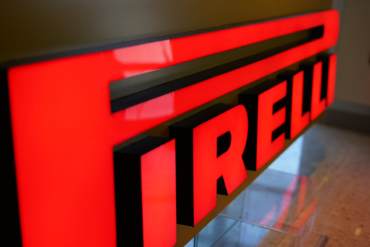 1990s Pirelli Dealer illuminated Sign – Classic Yellow & Red Heritage Display