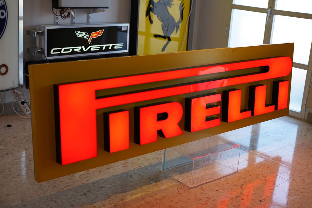 1990s Pirelli Dealer illuminated Sign – Classic Yellow & Red Heritage Display