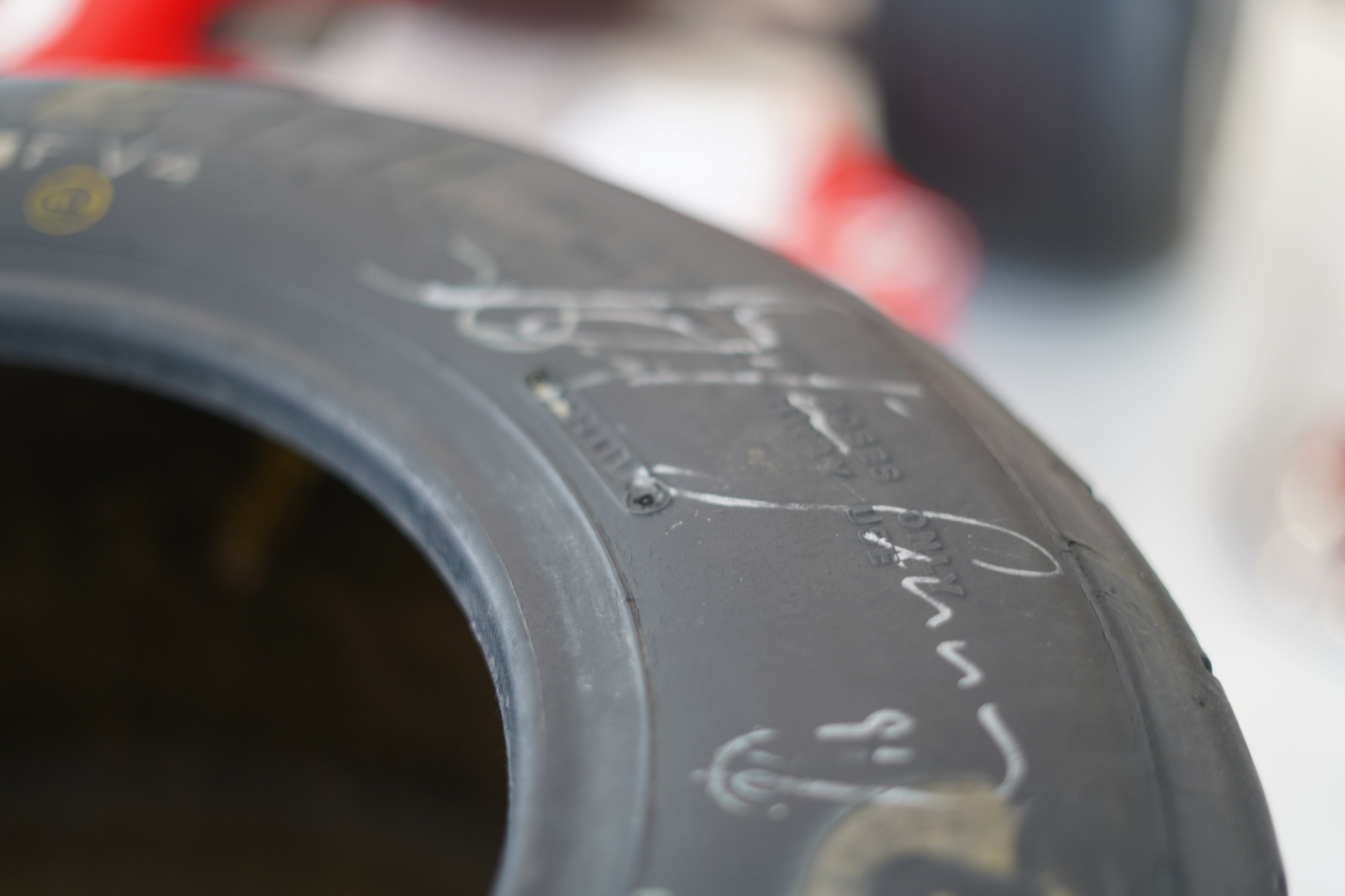 1991 Ayrton Senna MP4/6 front tire table signed