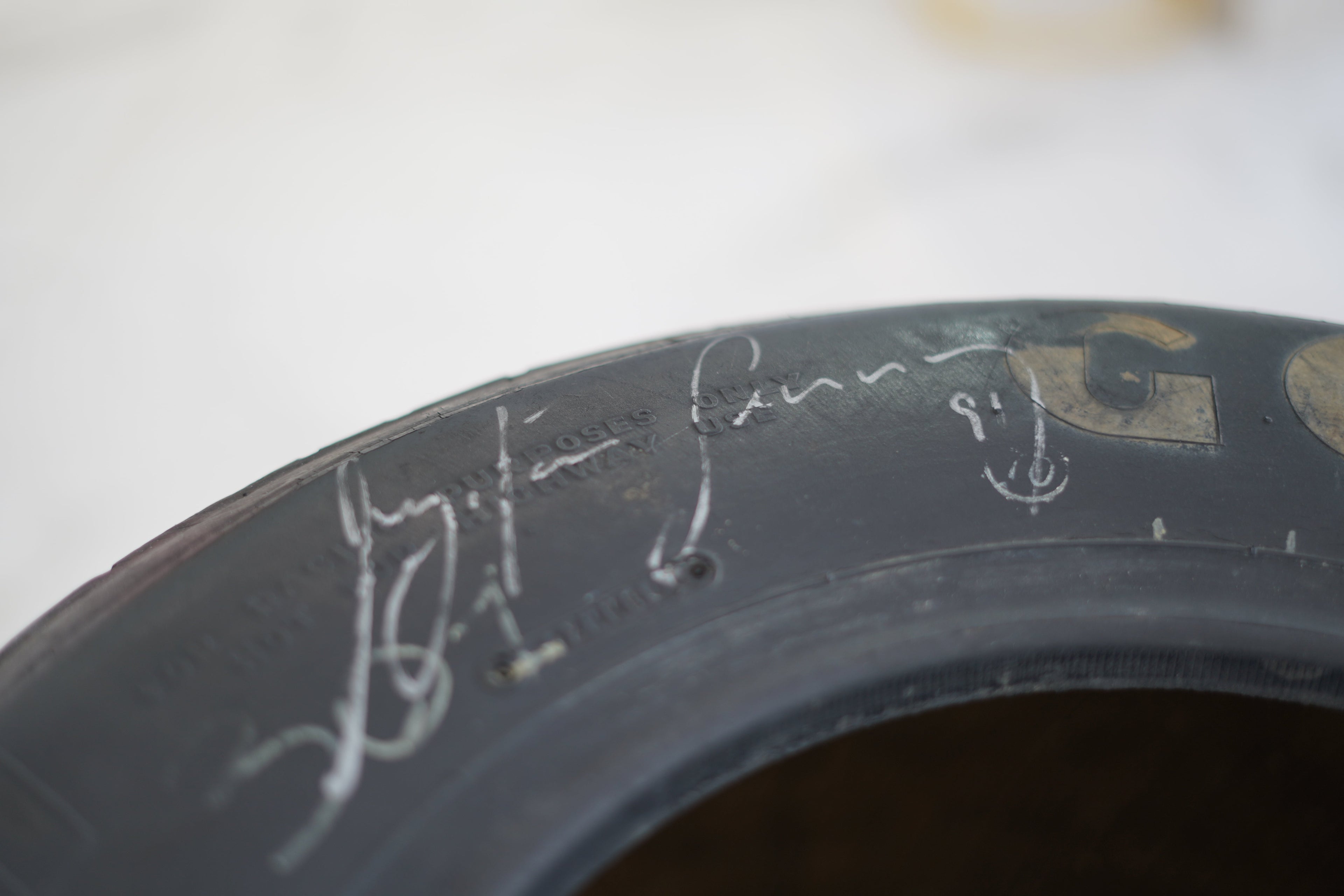 1991 Ayrton Senna MP4/6 front tire table signed
