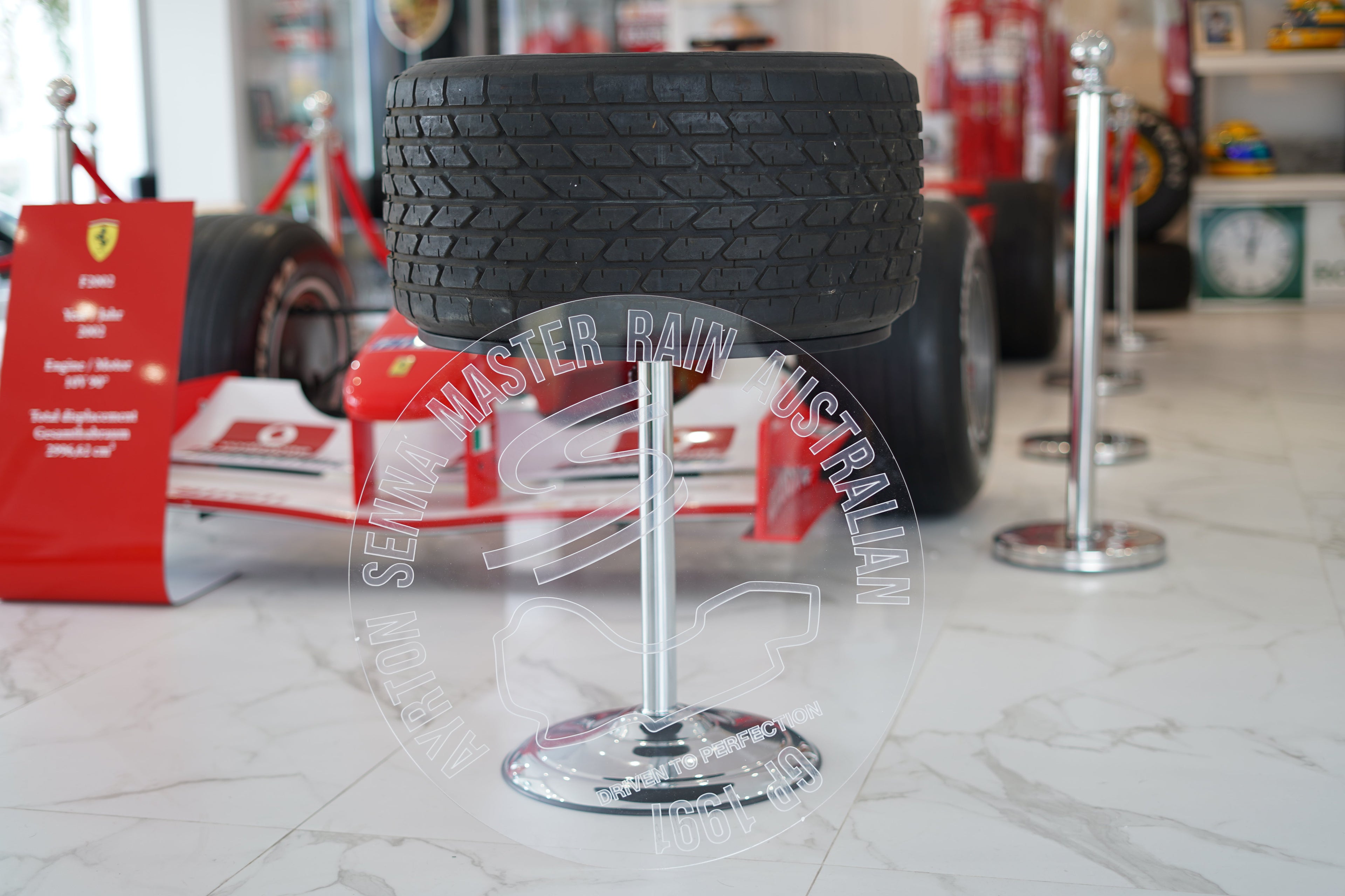 1991 Ayrton Senna MP4/6 front tire table signed