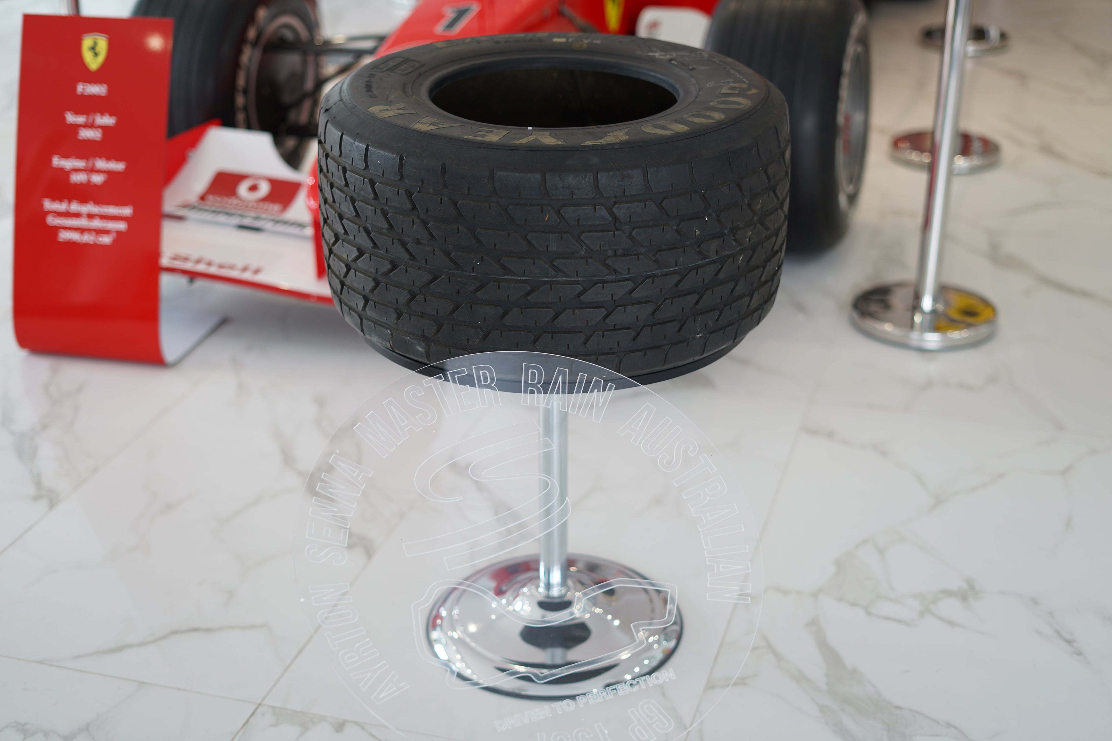 1991 Ayrton Senna MP4/6 front tire table signed