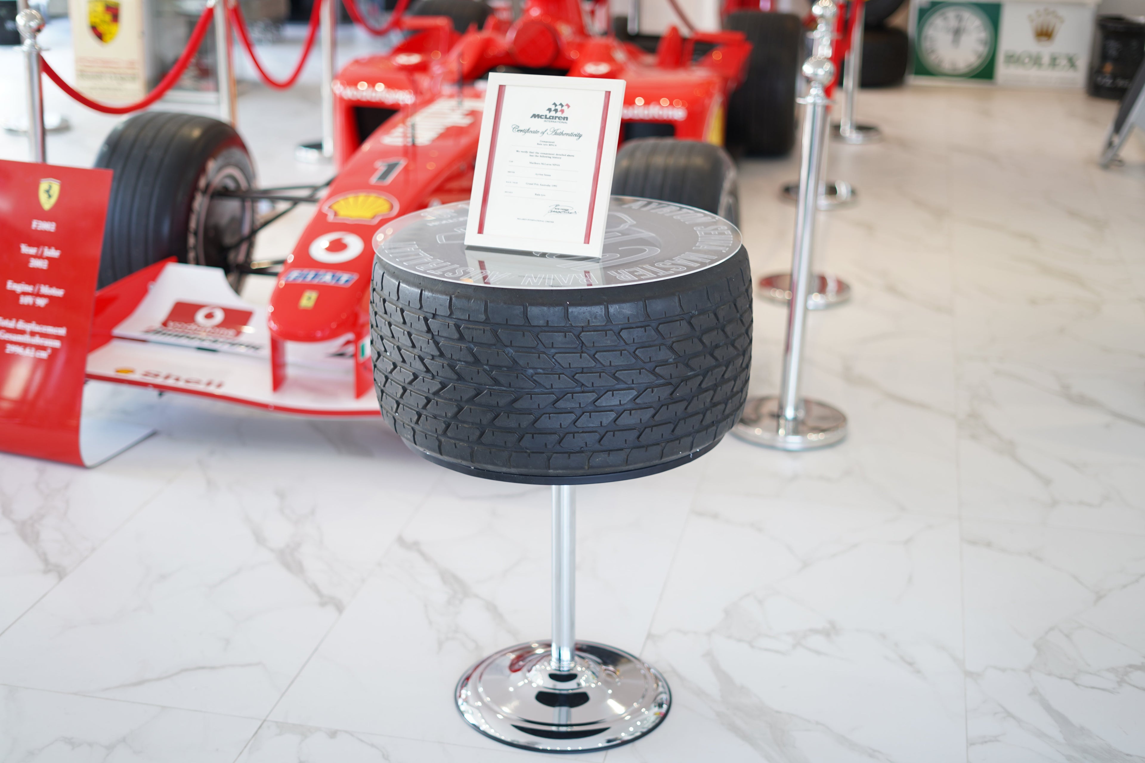 1991 Ayrton Senna MP4/6 front tire table signed