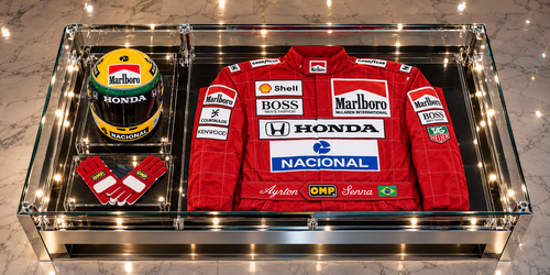 "Parc Fermé" – Chrome & Crystal Collector's Table, 1991 Ayrton Senna Tribute Ensemble